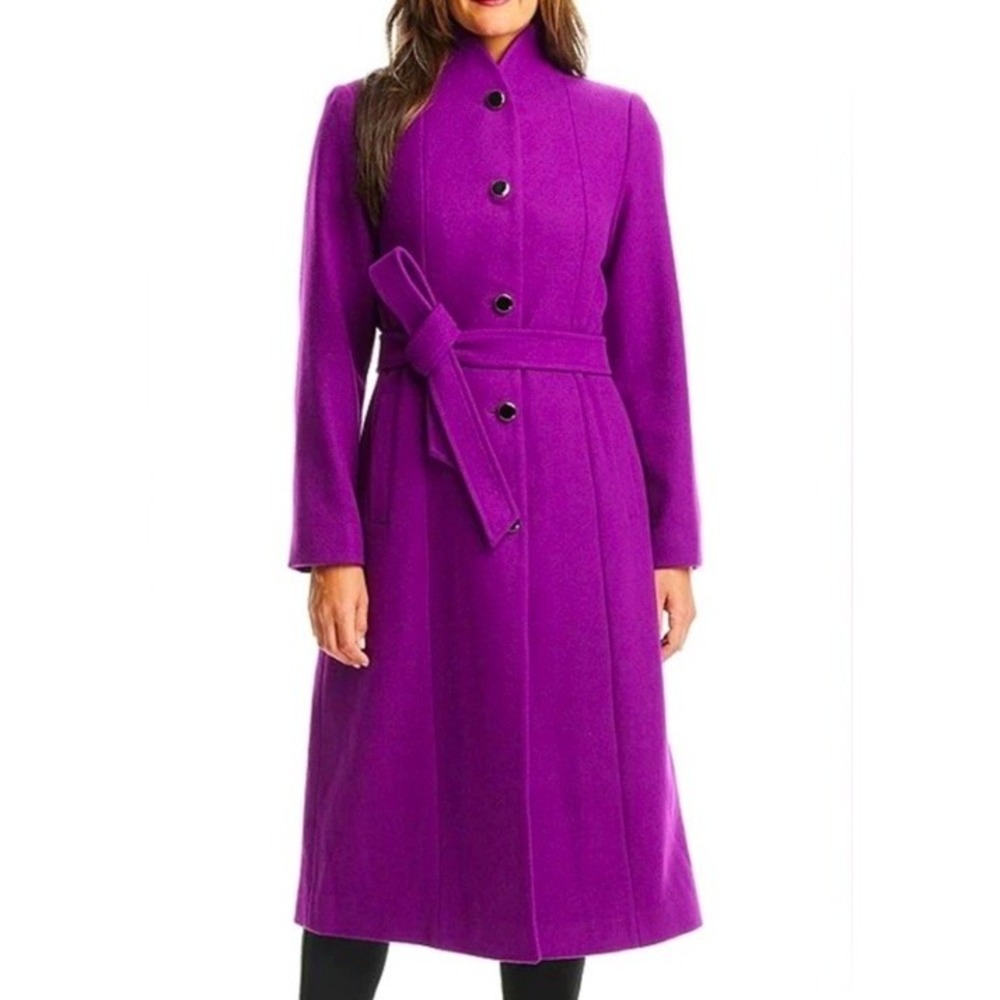 Kate Spade Coat Stand Collar Wool Blend In Purple Size Medium